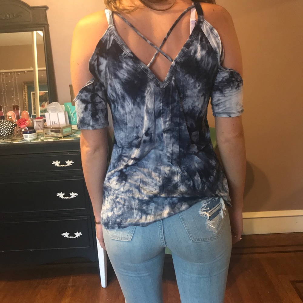 Dark Blue Tie Dye Cold Shoulder Top size M